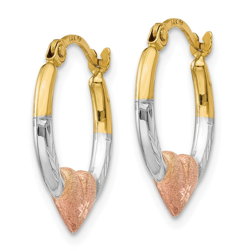 Alternate view of the Tri-Color Heart and Diamond-cut Hoops in 14k Yellow Gold, 13mm by The Black Bow Jewelry Co.