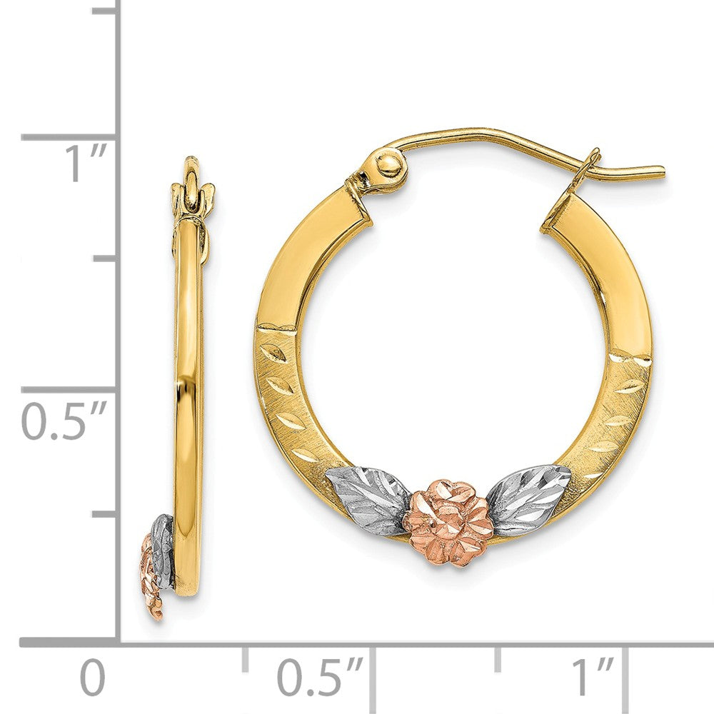 Alternate view of the Flower Diamond-cut Round Hoops in 14k Two-tone Gold and Rhodium by The Black Bow Jewelry Co.