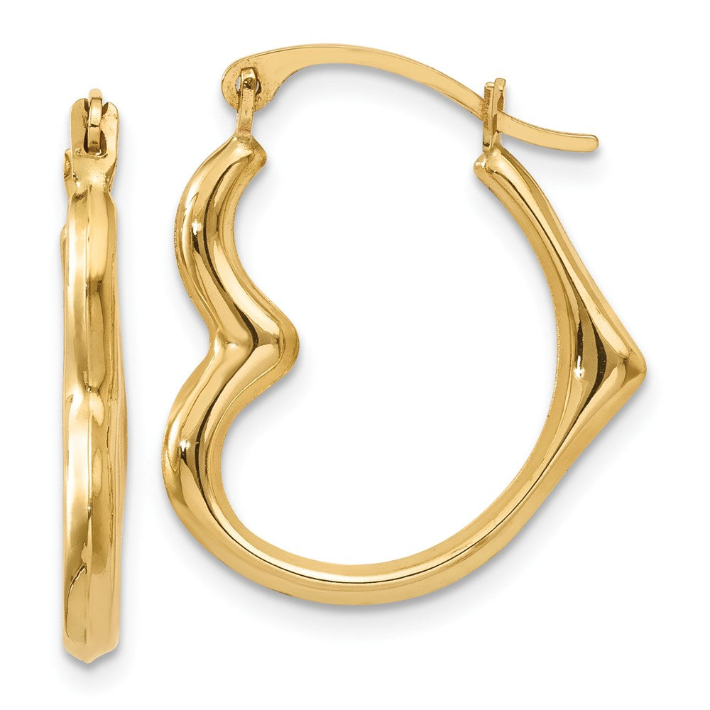 Sideways Heart Hoop Earrings in 14k Yellow Gold, Item E9483 by The Black Bow Jewelry Co.