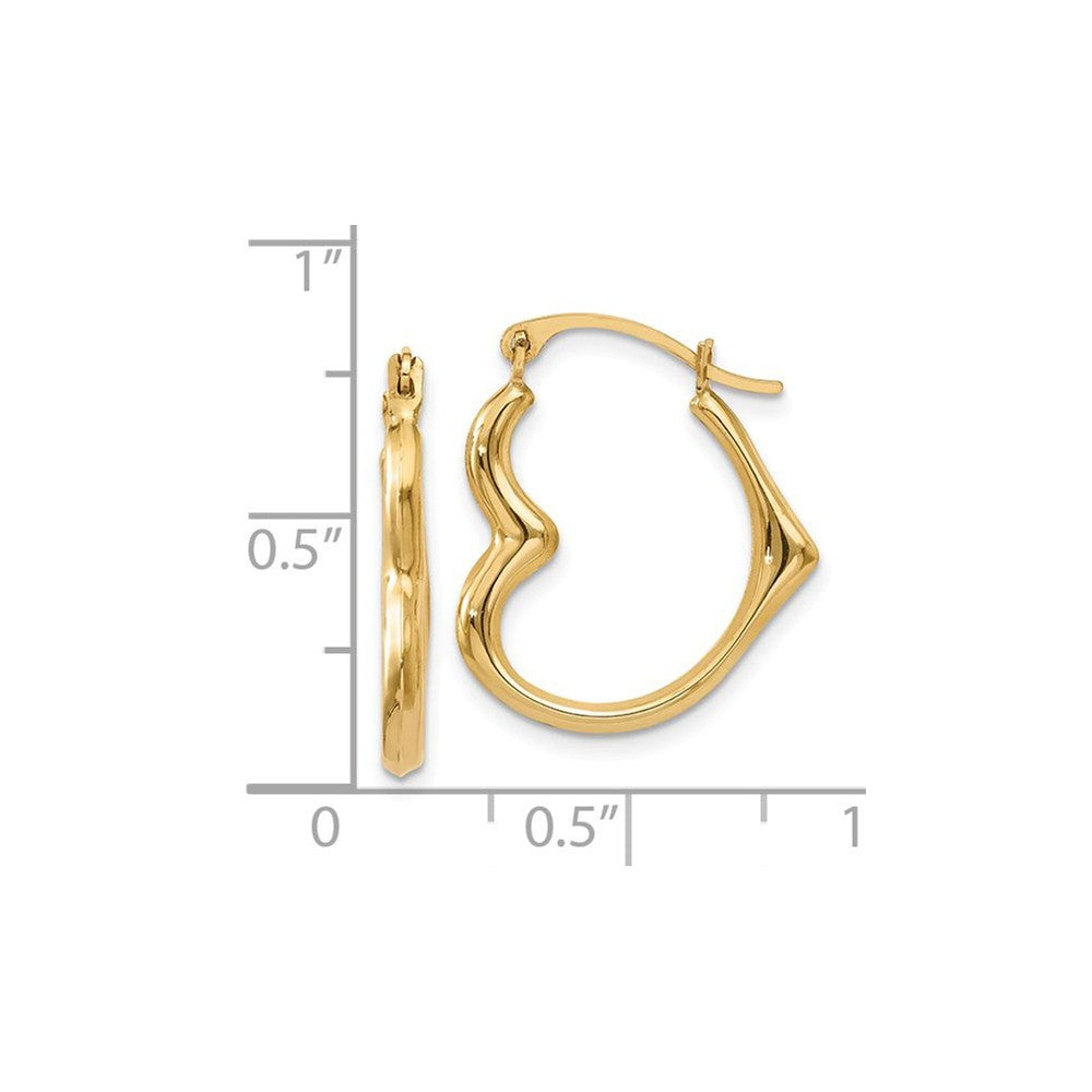 Alternate view of the Sideways Heart Hoop Earrings in 14k Yellow Gold by The Black Bow Jewelry Co.