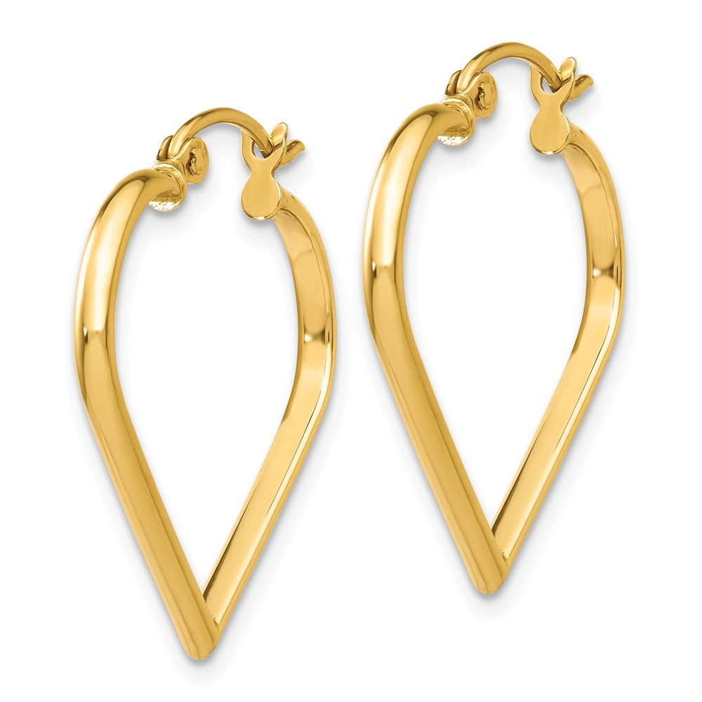 Alternate view of the 2mm, 14k Yellow Gold Heart Hoop Earrings by The Black Bow Jewelry Co.