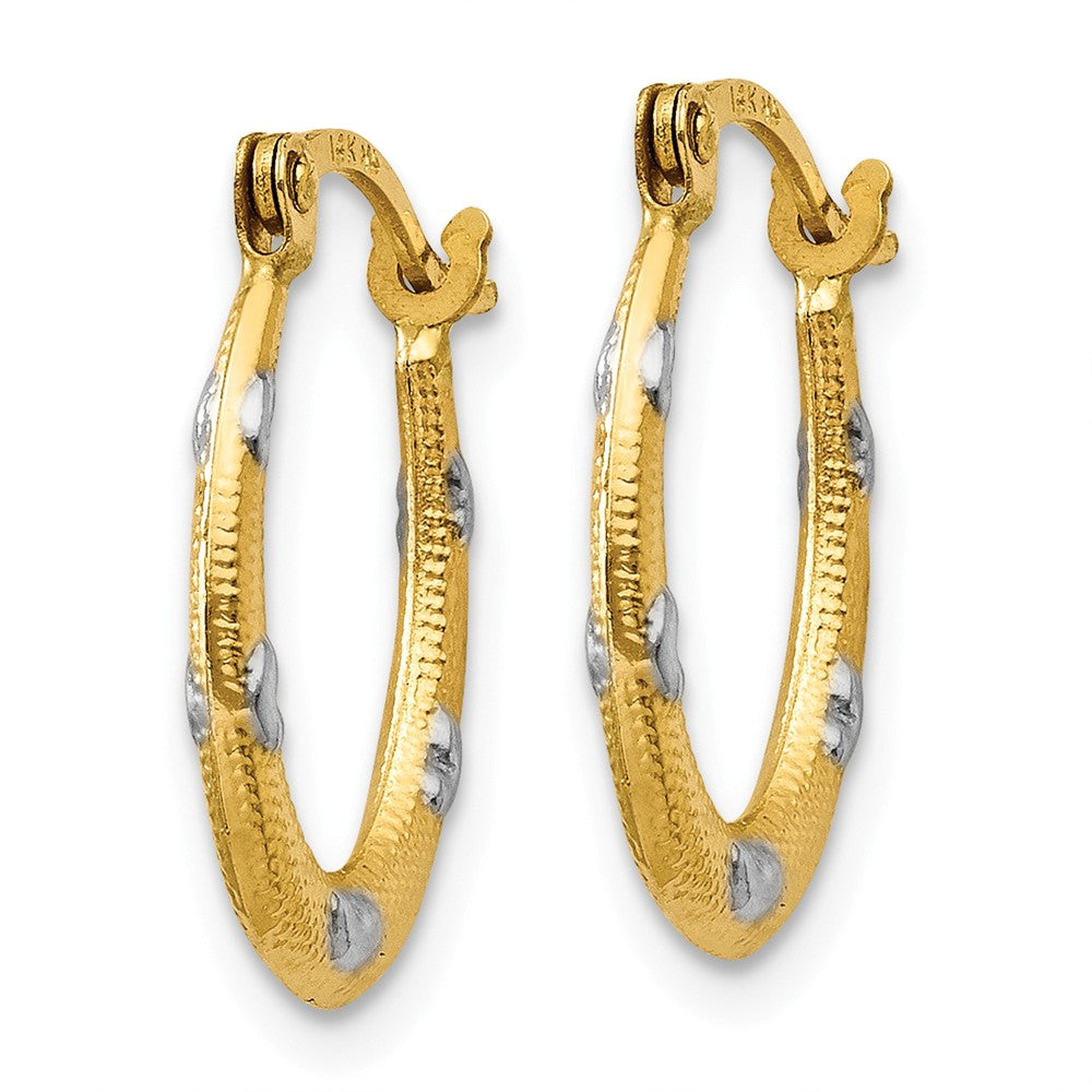 Alternate view of the Textured Oval Hoops with Rhodium Accent Hearts in 14k Yellow Gold by The Black Bow Jewelry Co.