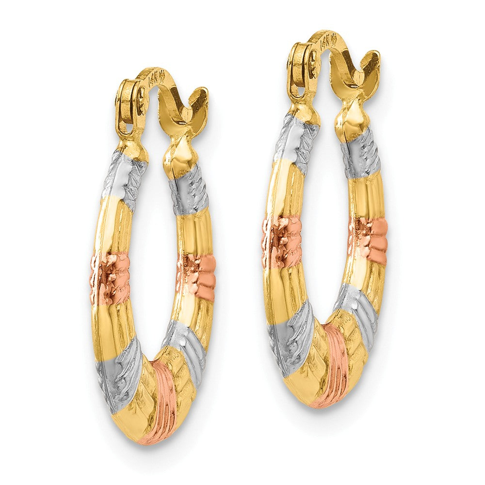 Alternate view of the Textured Round Hoops in 14k Yellow Gold with White and Rose Rhodium by The Black Bow Jewelry Co.