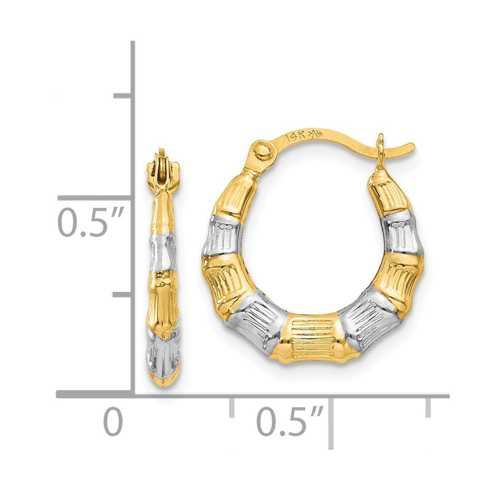 Alternate view of the 14k Yellow Gold &amp; White Rhodium Bamboo Style Hoop Earrings, 13mm by The Black Bow Jewelry Co.