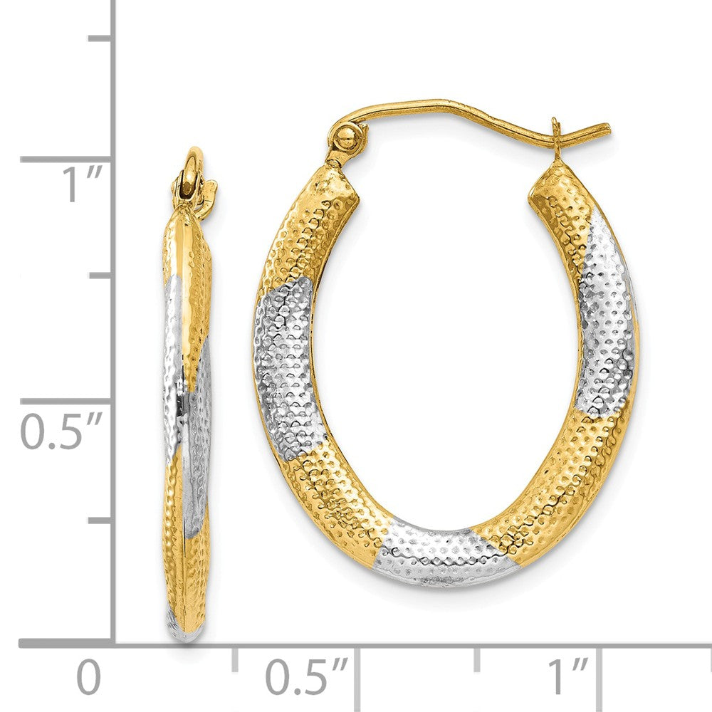 Alternate view of the Textured Hollow Oval Hoops in 14k Yellow Gold and Rhodium by The Black Bow Jewelry Co.
