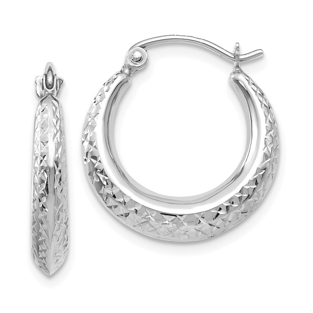 Textured Hollow Round Hoop Earrings in 14k White Gold, Item E9509 by The Black Bow Jewelry Co.