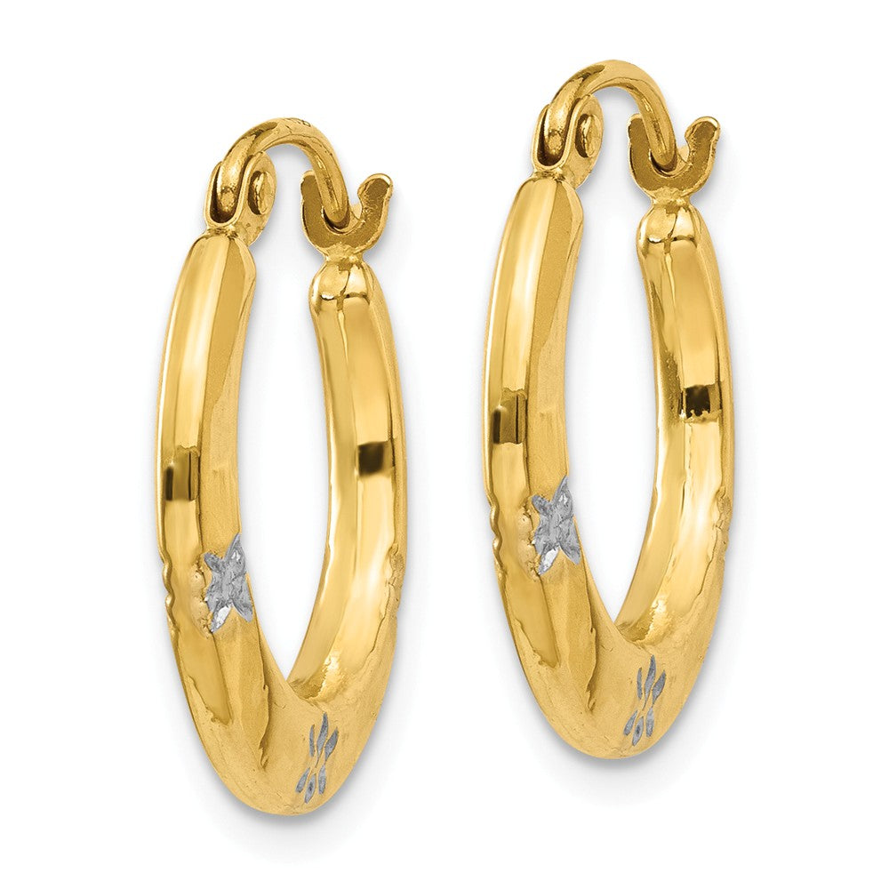 Alternate view of the Floral Round Hoop Earrings in 14k Yellow Gold and Rhodium by The Black Bow Jewelry Co.