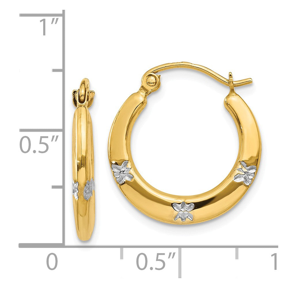 Alternate view of the Floral Round Hoop Earrings in 14k Yellow Gold and Rhodium by The Black Bow Jewelry Co.