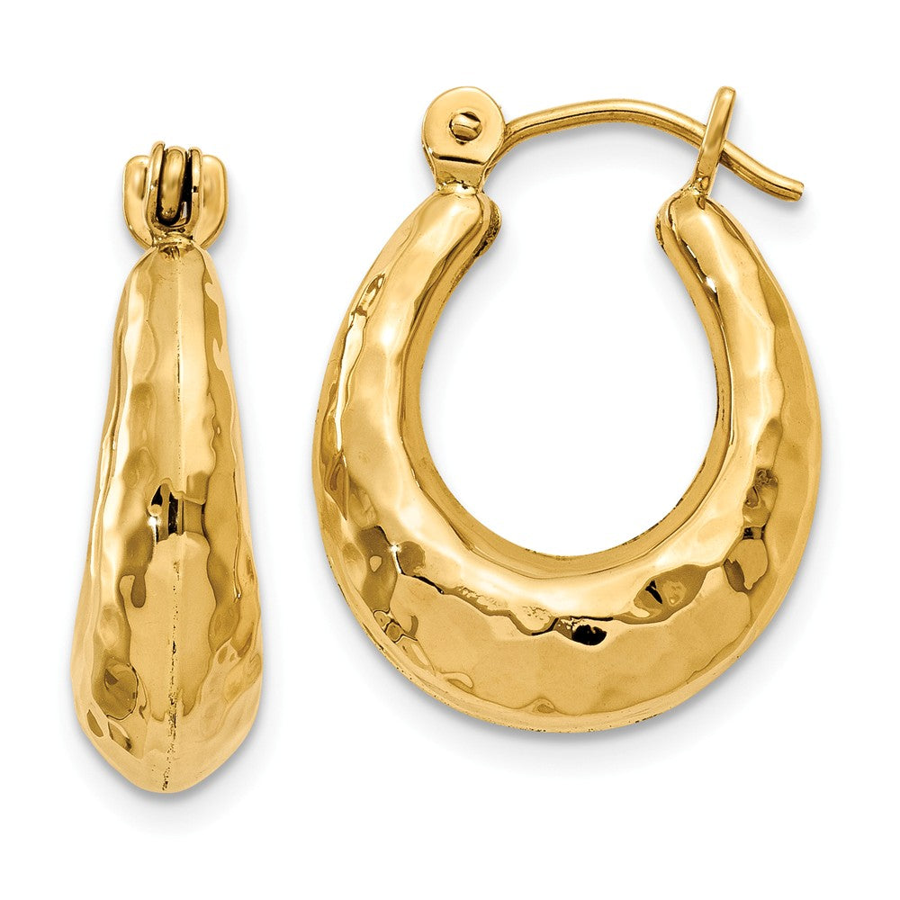 Hammered Puffed Oval Hoops in 14k Yellow Gold, Item E9515 by The Black Bow Jewelry Co.