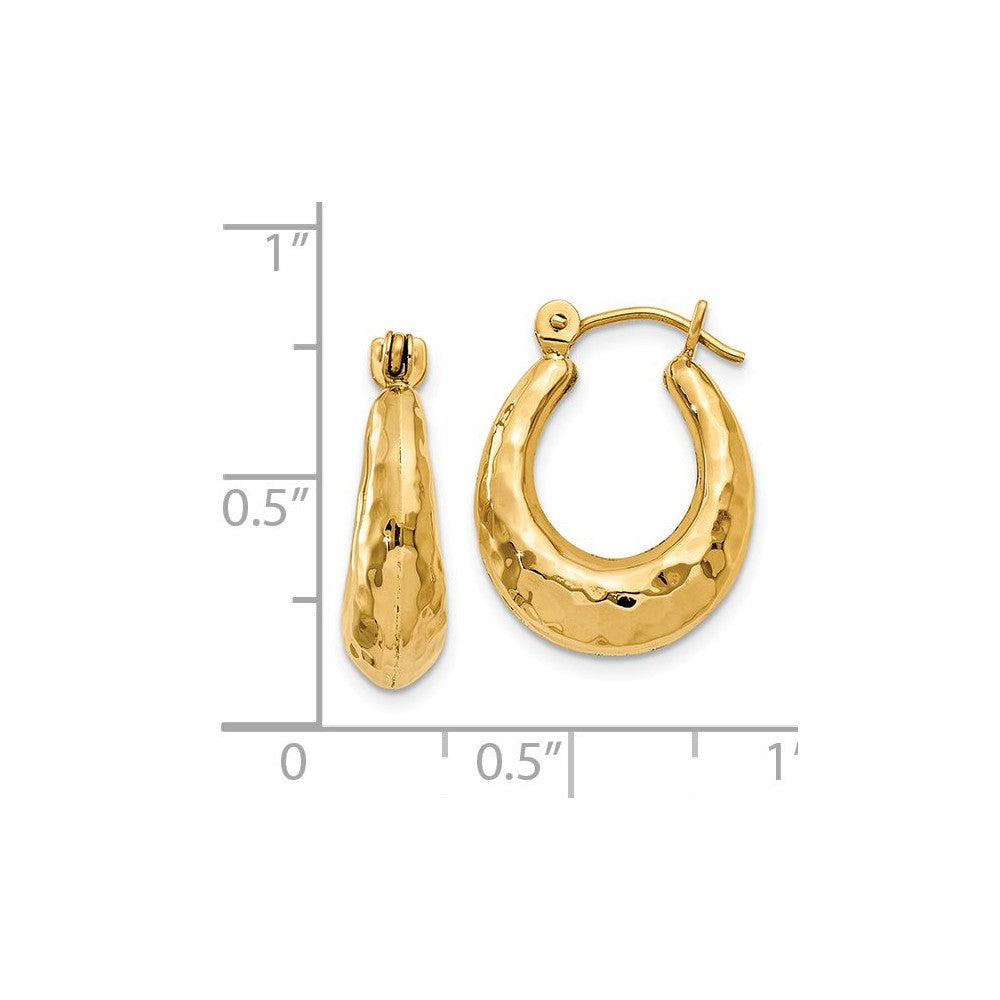 Alternate view of the Hammered Puffed Oval Hoops in 14k Yellow Gold by The Black Bow Jewelry Co.