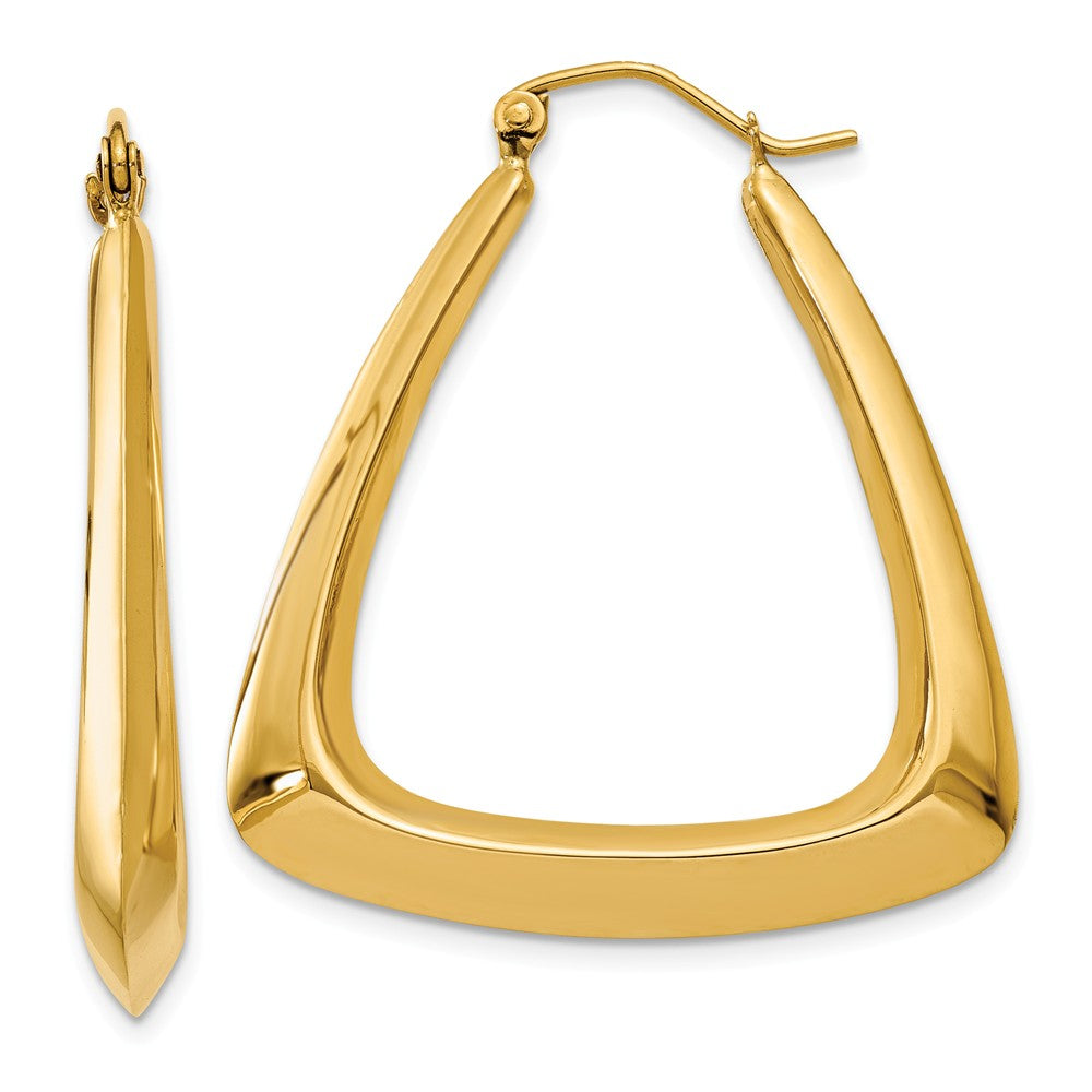 Large Triangular Hoop Earrings in 14k Yellow Gold, Item E9522 by The Black Bow Jewelry Co.