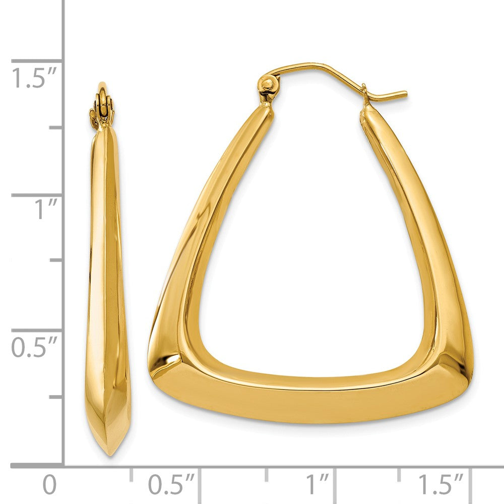 Alternate view of the Large Triangular Hoop Earrings in 14k Yellow Gold by The Black Bow Jewelry Co.