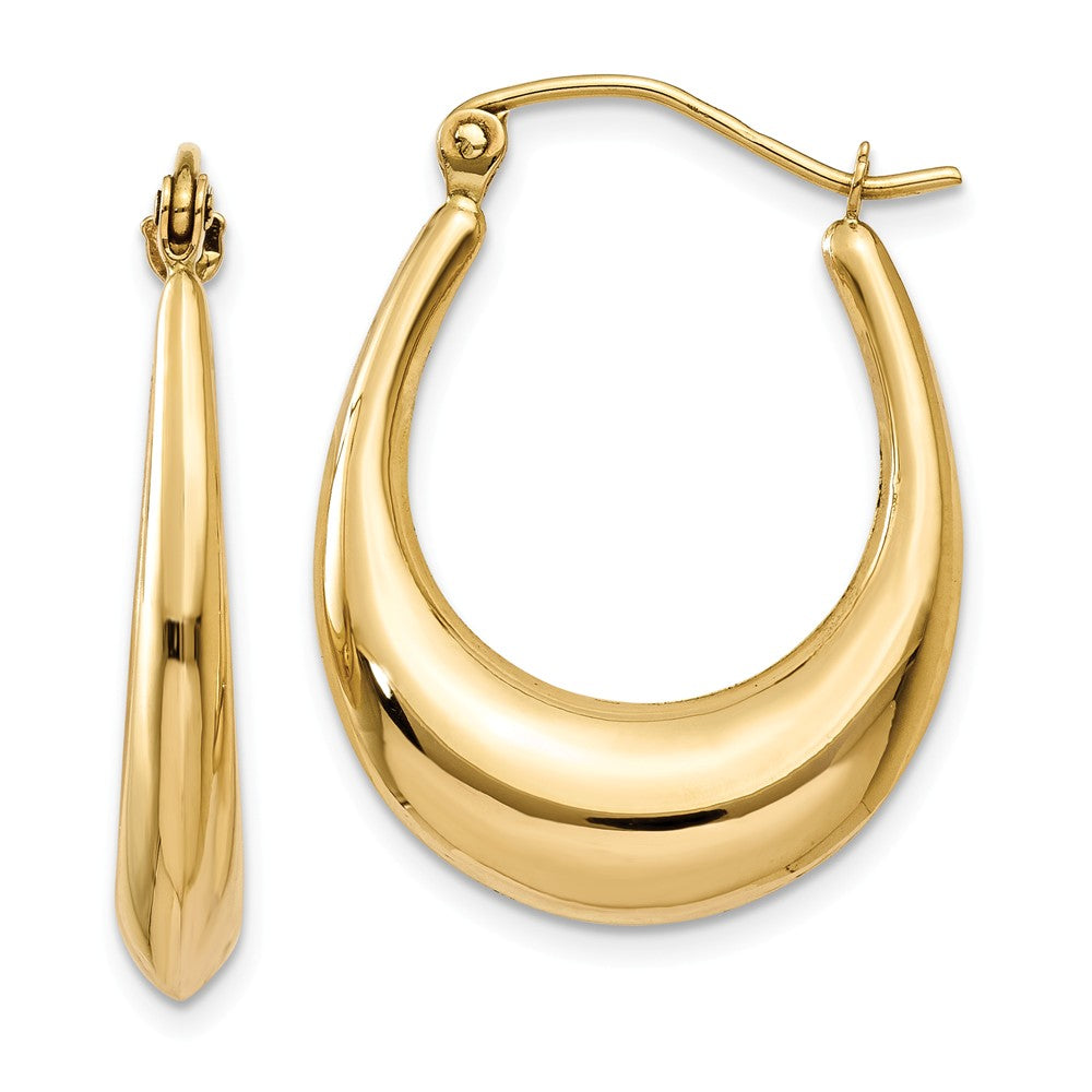 Tapered Puffed Oval Hoop Earrings in 14k Yellow Gold, Item E9523 by The Black Bow Jewelry Co.