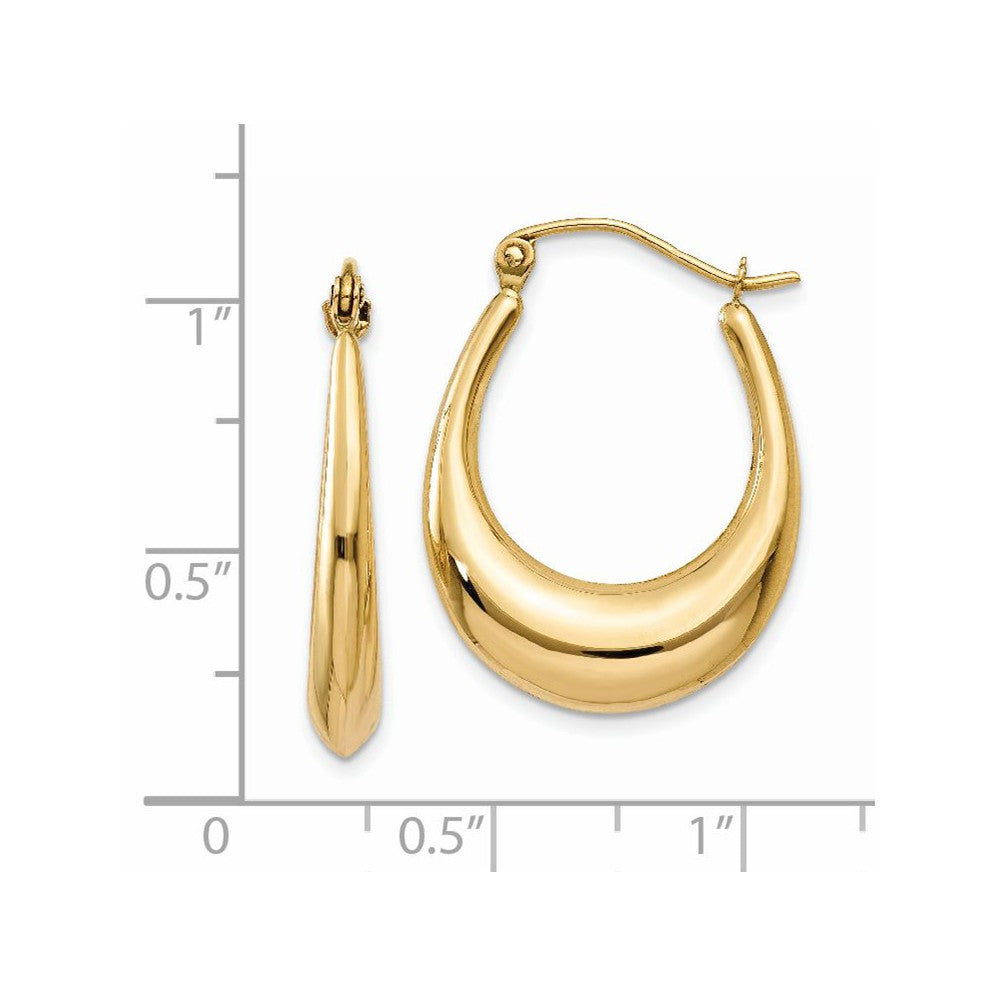 Alternate view of the Tapered Puffed Oval Hoop Earrings in 14k Yellow Gold by The Black Bow Jewelry Co.