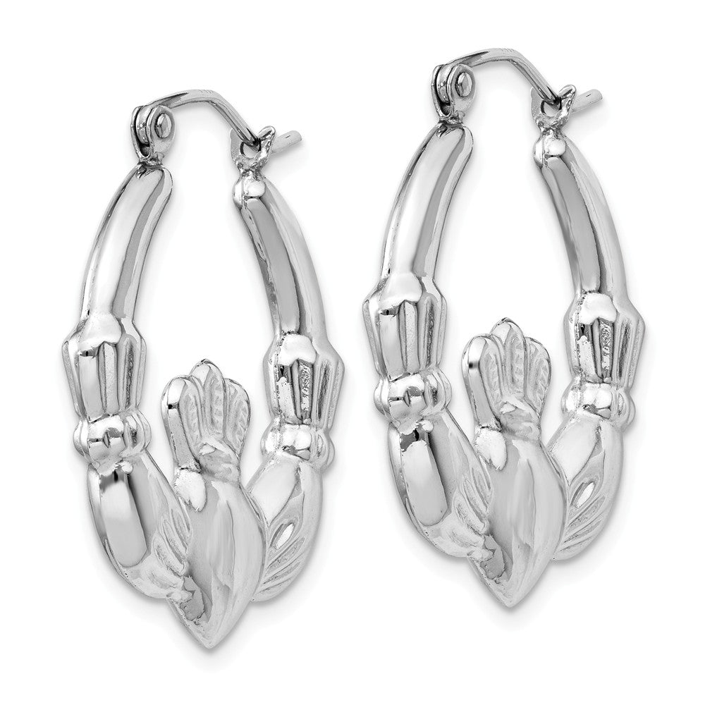 Alternate view of the Polished Claddagh Hoop Earrings in 14k White Gold, 25mm by The Black Bow Jewelry Co.