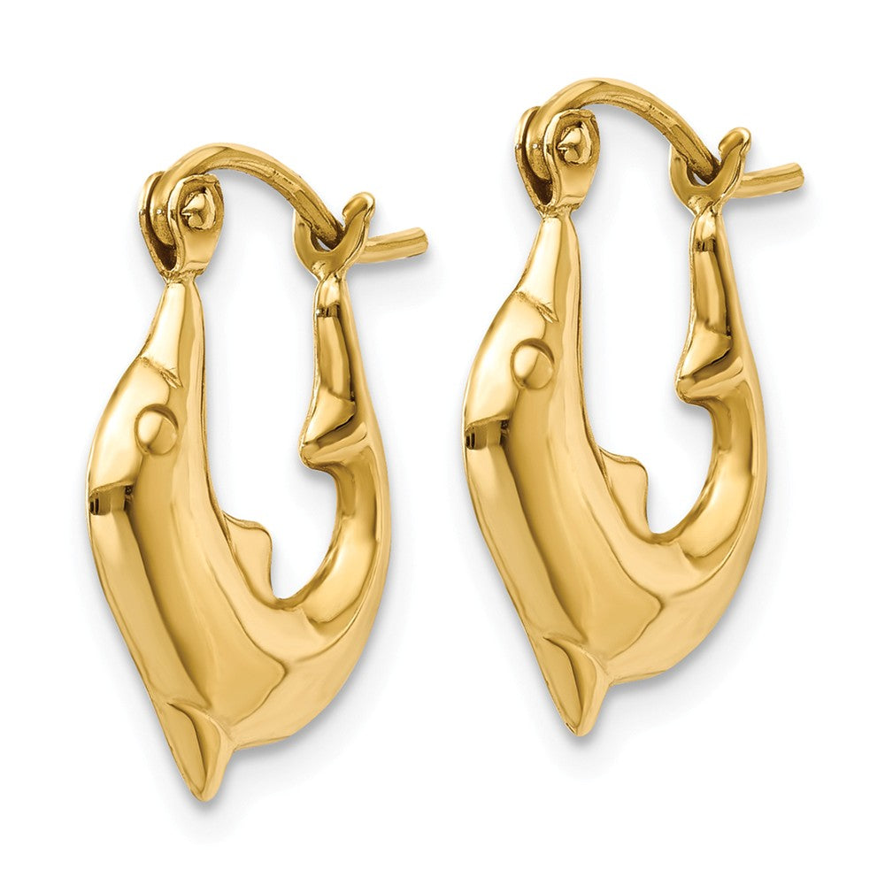 Alternate view of the Polished Dolphin Hoop Earrings in 14k Yellow Gold, 15mm by The Black Bow Jewelry Co.