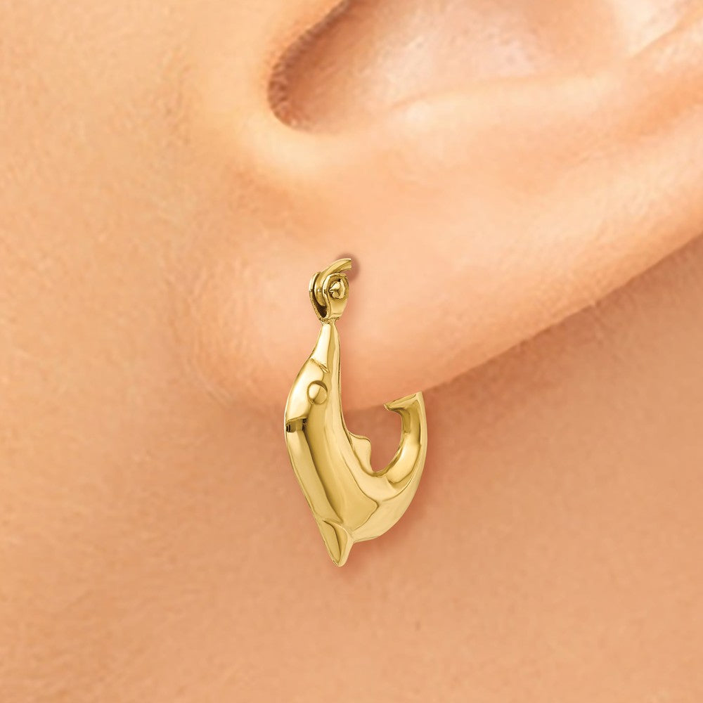 Alternate view of the Polished Dolphin Hoop Earrings in 14k Yellow Gold, 15mm by The Black Bow Jewelry Co.