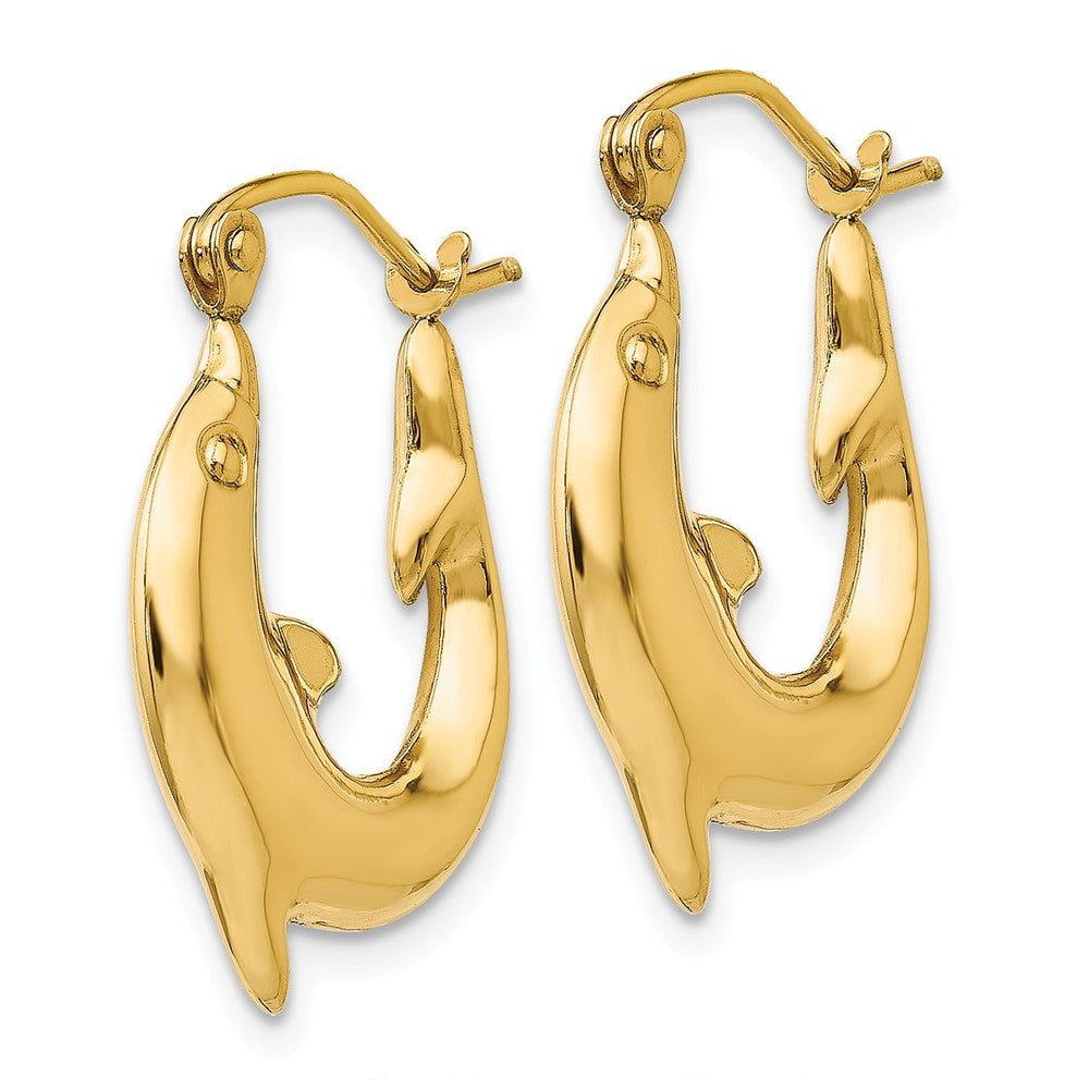 Alternate view of the Polished Dolphin Hoop Earrings in 14k Yellow Gold, 20mm by The Black Bow Jewelry Co.