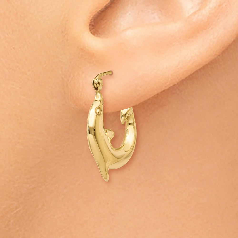 Alternate view of the Polished Dolphin Hoop Earrings in 14k Yellow Gold, 20mm by The Black Bow Jewelry Co.