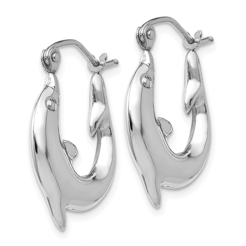Alternate view of the Polished Dolphin Hoop Earrings in 14k White Gold, 20mm by The Black Bow Jewelry Co.
