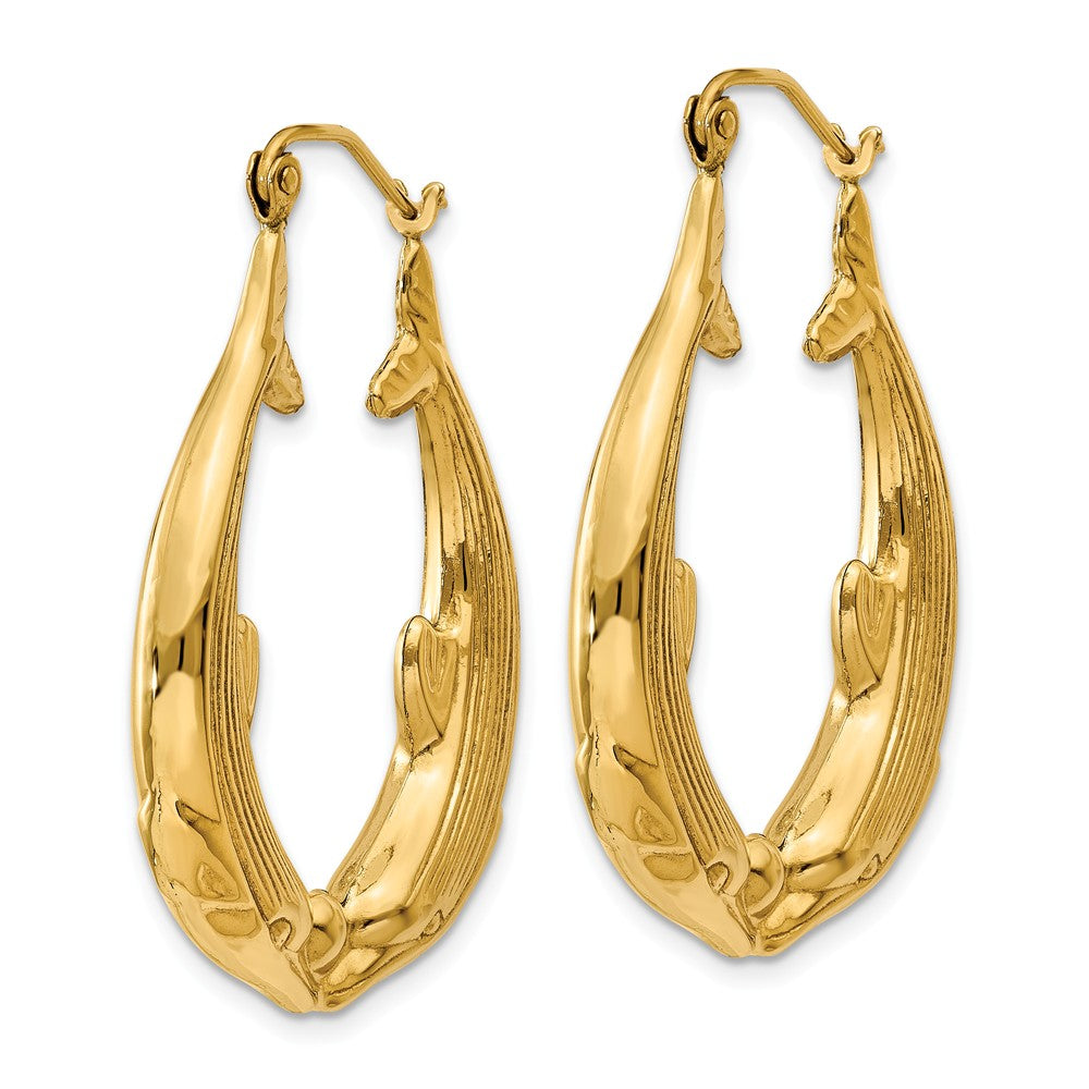 Alternate view of the Kissing Dolphin Hoop Earrings in 14k Yellow Gold by The Black Bow Jewelry Co.