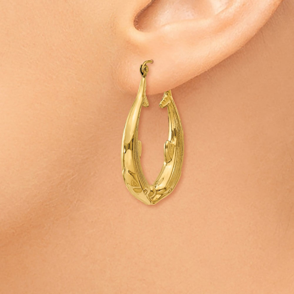 Alternate view of the Kissing Dolphin Hoop Earrings in 14k Yellow Gold by The Black Bow Jewelry Co.