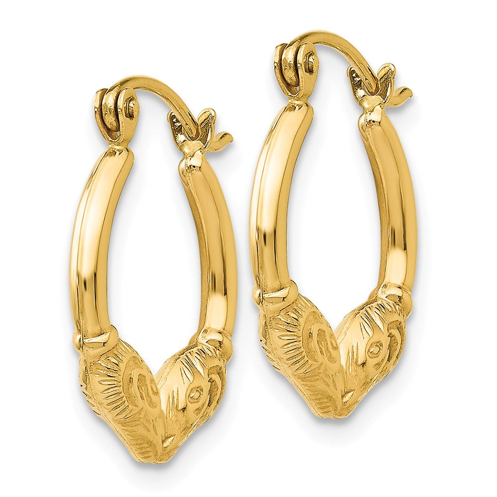 Alternate view of the Double Headed Ram Hoop Earrings in 14k Yellow Gold, 15mm by The Black Bow Jewelry Co.