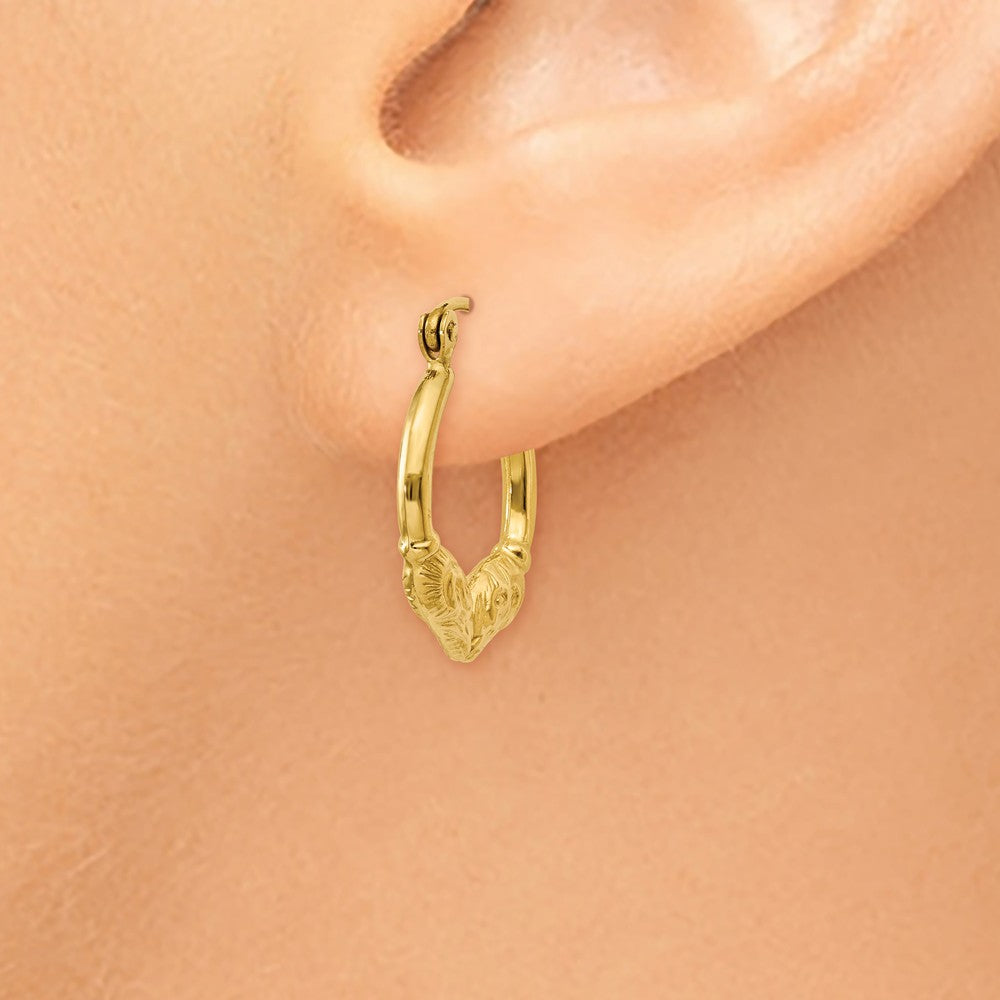 Alternate view of the Double Headed Ram Hoop Earrings in 14k Yellow Gold, 15mm by The Black Bow Jewelry Co.