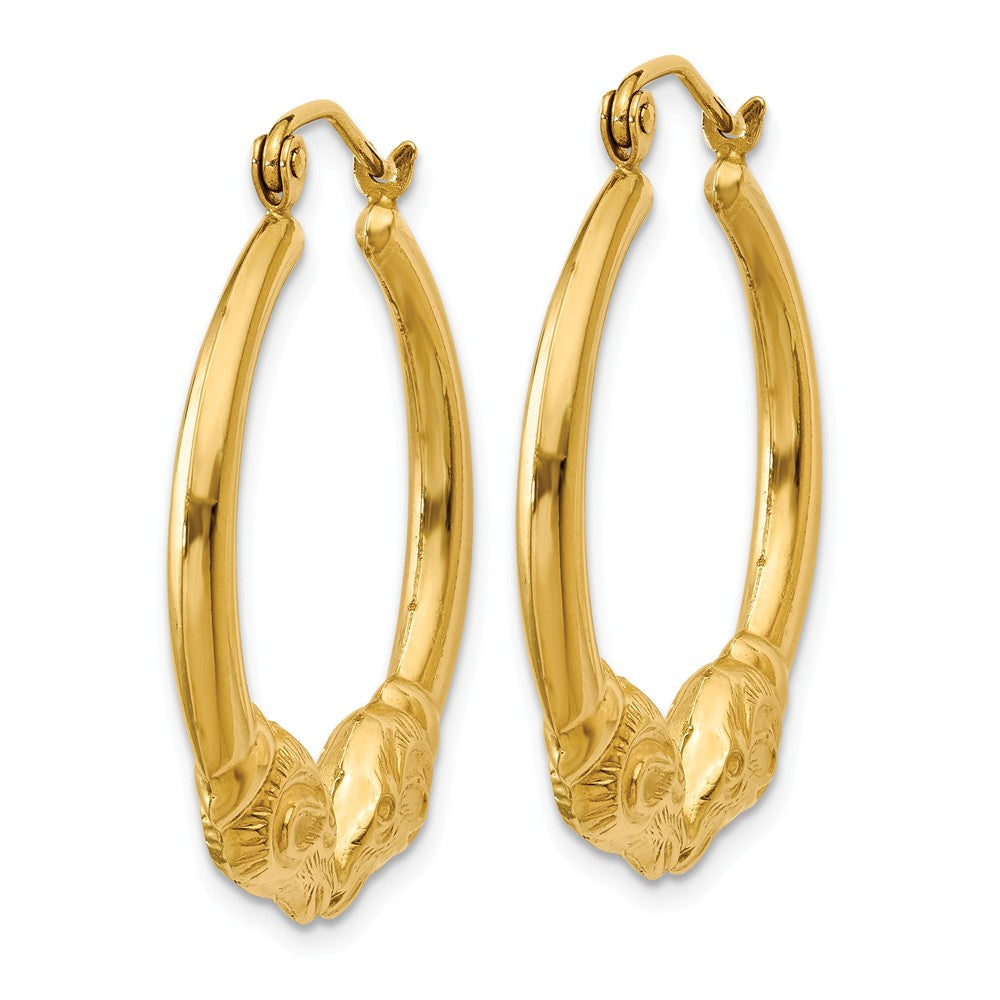 Alternate view of the Double Headed Ram Hoop Earrings in 14k Yellow Gold, 25mm by The Black Bow Jewelry Co.