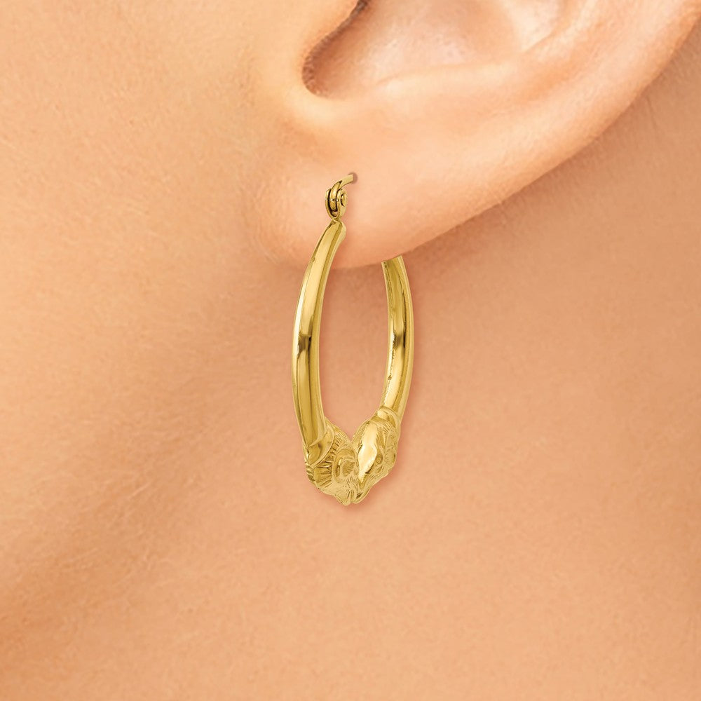 Alternate view of the Double Headed Ram Hoop Earrings in 14k Yellow Gold, 25mm by The Black Bow Jewelry Co.