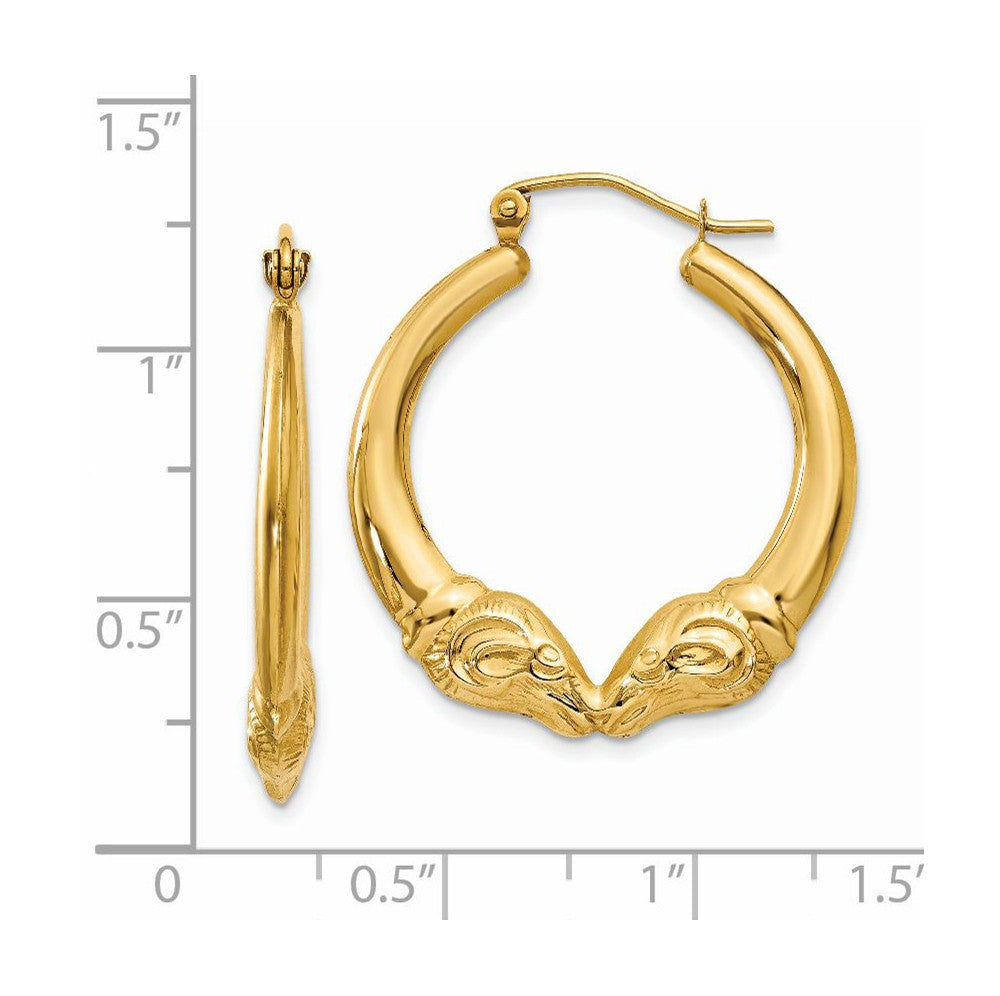 Alternate view of the Double Headed Ram Hoop Earrings in 14k Yellow Gold, 25mm by The Black Bow Jewelry Co.