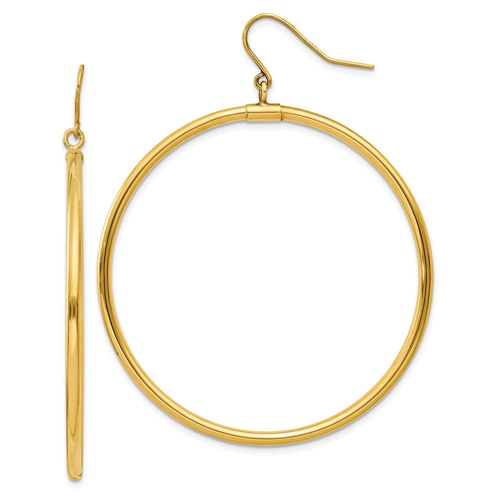 2mm, 14k Yellow Gold, Extra Large Tube Hoop Dangle Earrings, 45mm, Item E9538-45 by The Black Bow Jewelry Co.