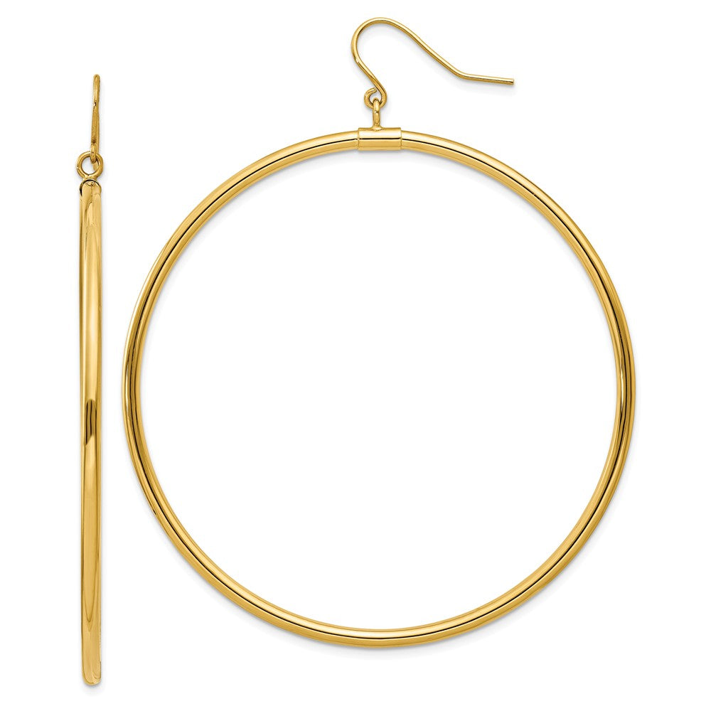 2mm, 14k Yellow Gold, Extra Large Tube Hoop Dangle Earrings, 55mm, Item E9538-55 by The Black Bow Jewelry Co.