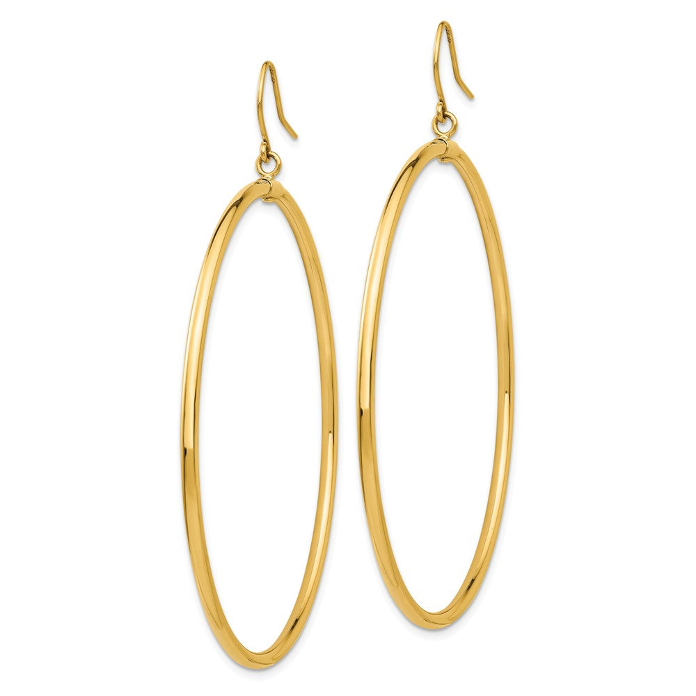 Alternate view of the 2mm, 14k Yellow Gold, Extra Large Tube Hoop Dangle Earrings, 55mm by The Black Bow Jewelry Co.