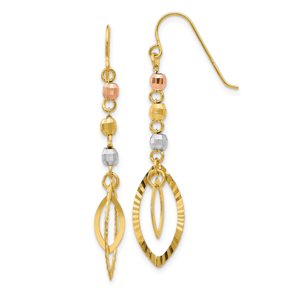 Tri-Color Bead and Marquise Shaped Dangle Earrings in 14k Gold, Item E9586 by The Black Bow Jewelry Co.