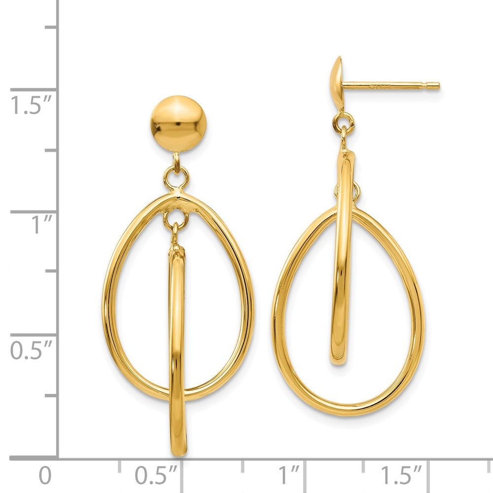 Polished Double Oval Dangle Post Earrings in 14k Yellow Gold