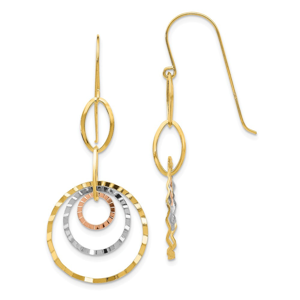 Tri-color Wavy Circle Dangle Earrings in 14k Gold, Item E9596 by The Black Bow Jewelry Co.
