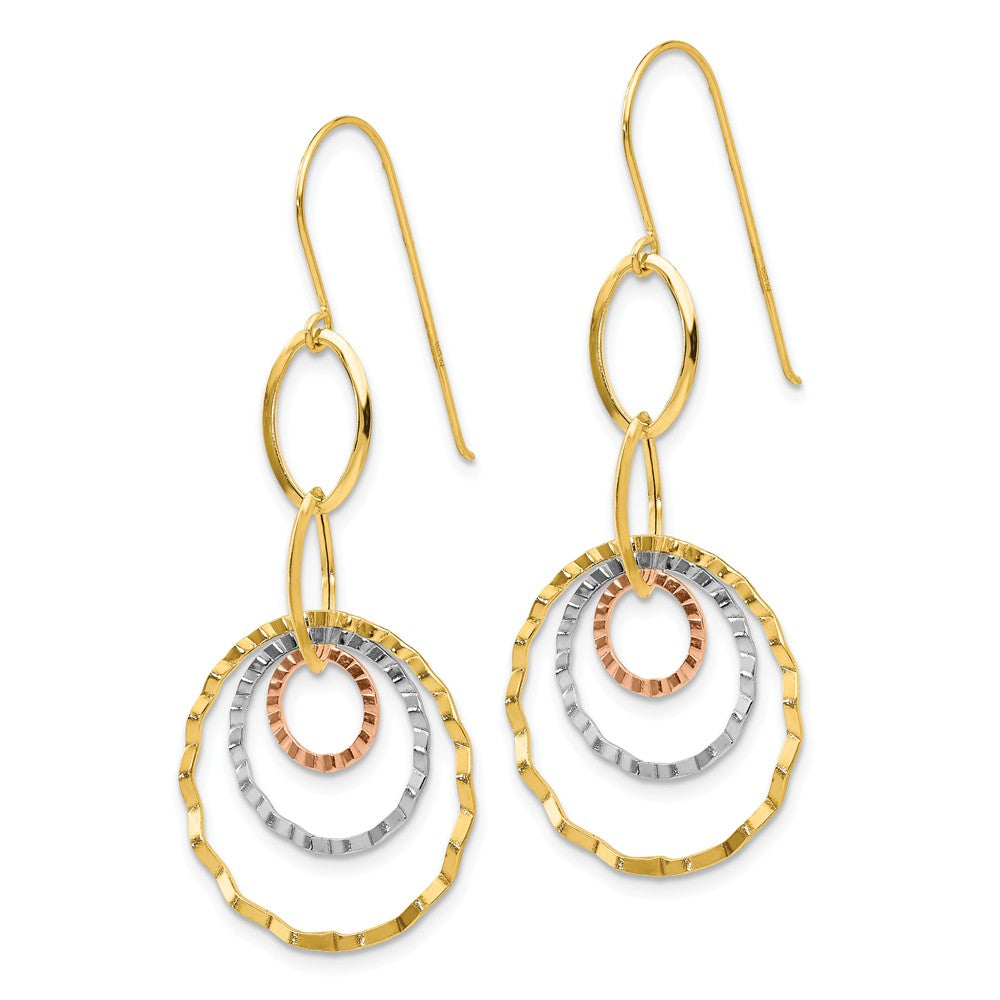 Alternate view of the Tri-color Wavy Circle Dangle Earrings in 14k Gold by The Black Bow Jewelry Co.
