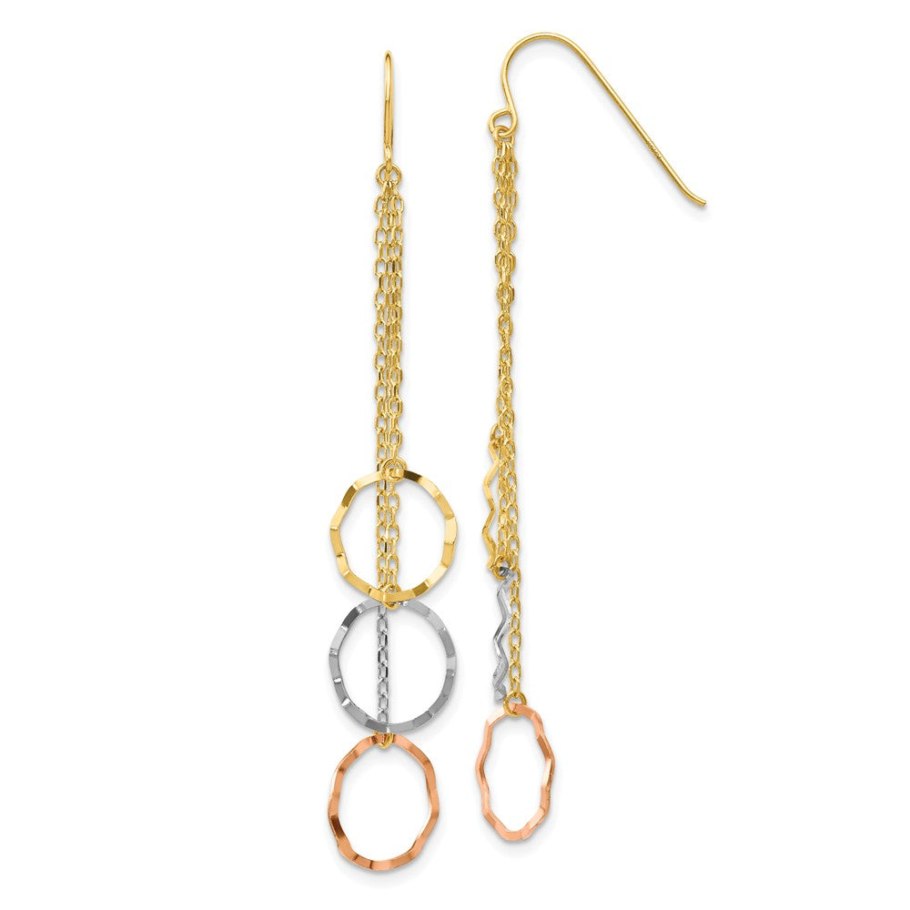 Tri-Color Faceted Circles Chain Dangle Earrings in 14k Gold, Item E9601 by The Black Bow Jewelry Co.