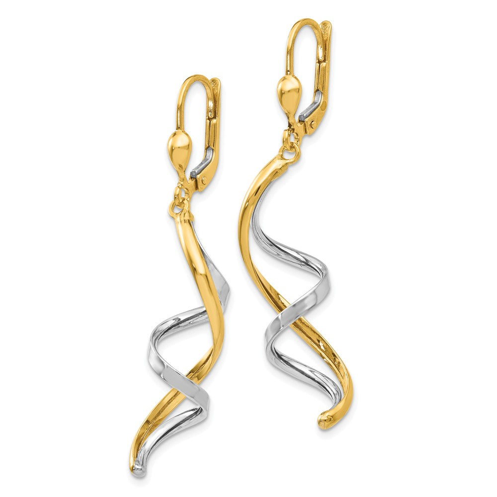 Alternate view of the Spiral Lever Back Earrings in 14k Two-tone Gold by The Black Bow Jewelry Co.