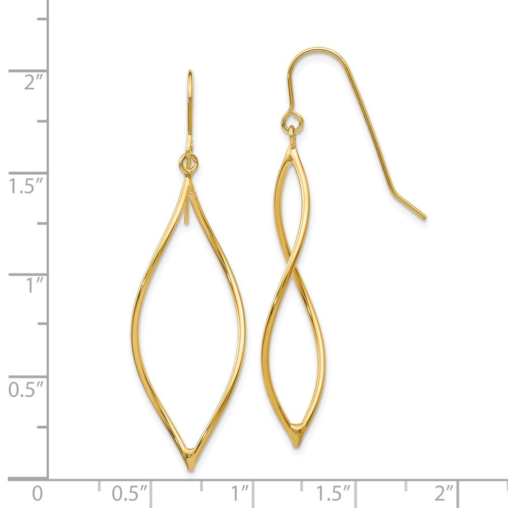 Alternate view of the 14k Yellow Gold Twisted Oblong Dangle Earrings by The Black Bow Jewelry Co.
