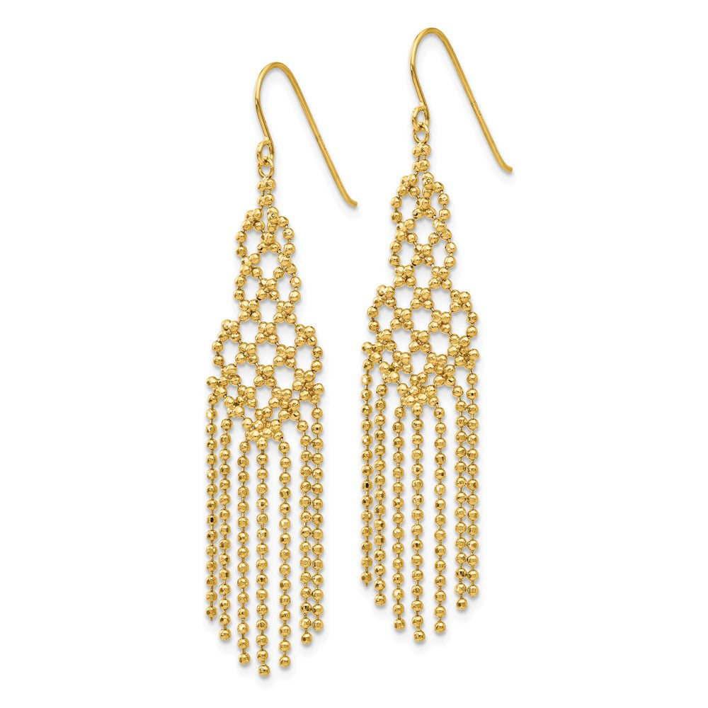 Alternate view of the Diamond-cut Beaded Chandelier Earrings in 14k Yellow Gold by The Black Bow Jewelry Co.