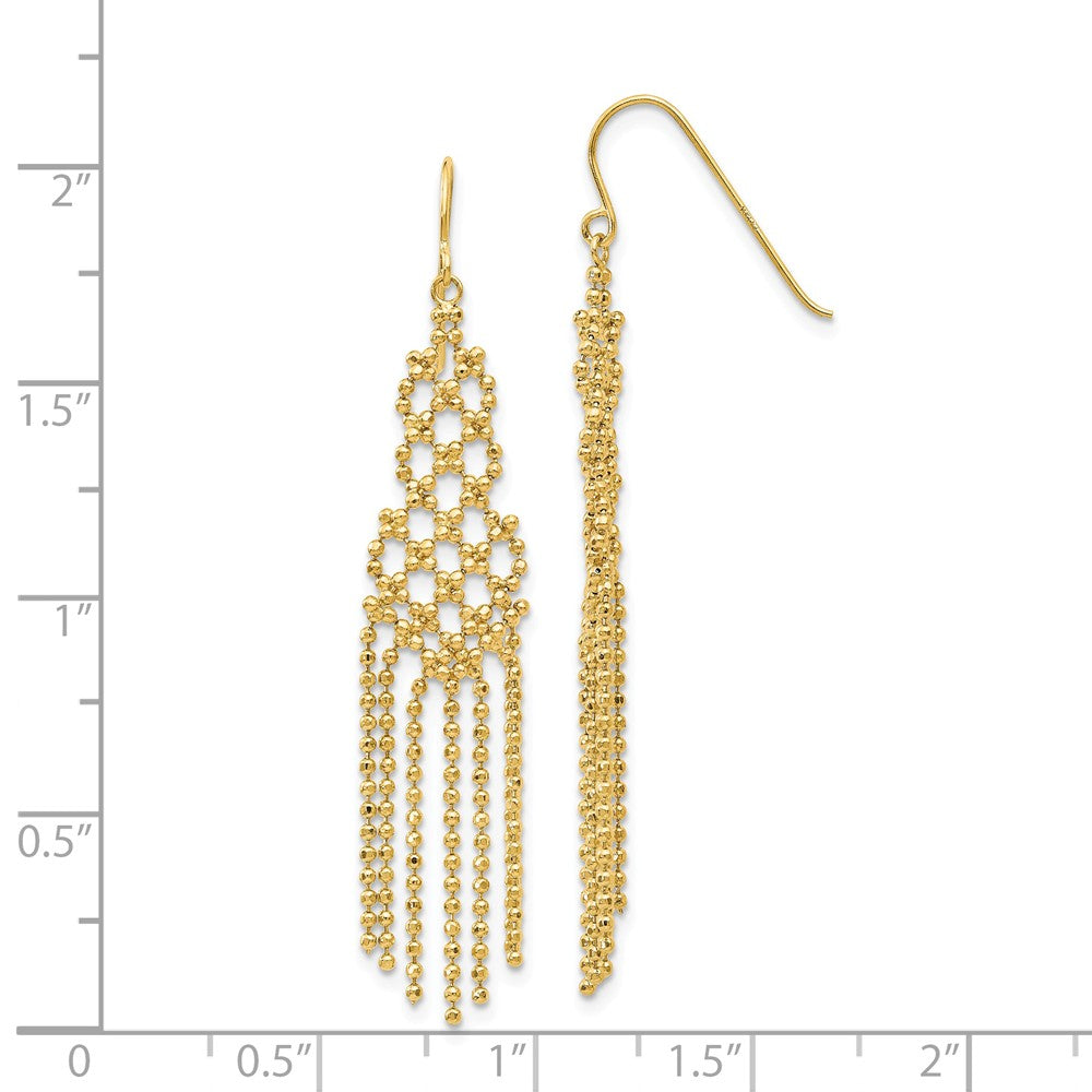 Alternate view of the Diamond-cut Beaded Chandelier Earrings in 14k Yellow Gold by The Black Bow Jewelry Co.