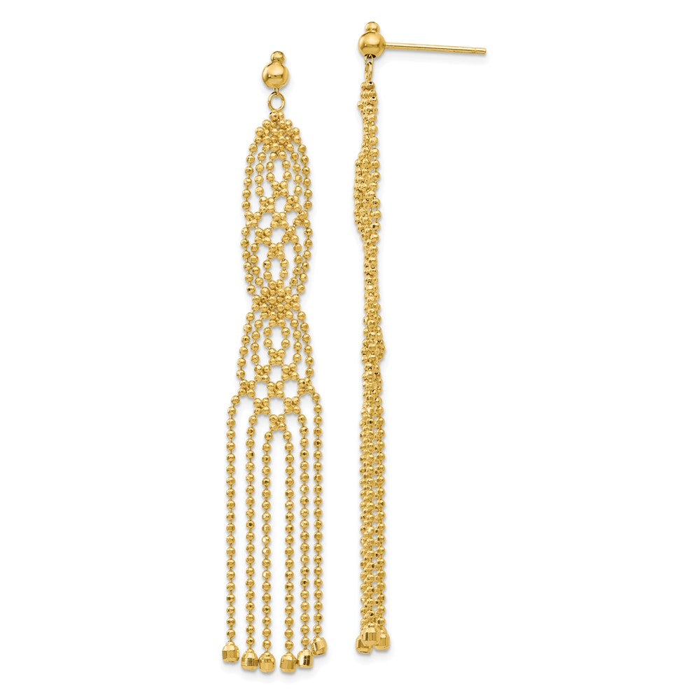 Beaded Fringe Chandelier Post Earrings in 14k Yellow Gold, Item E9643 by The Black Bow Jewelry Co.