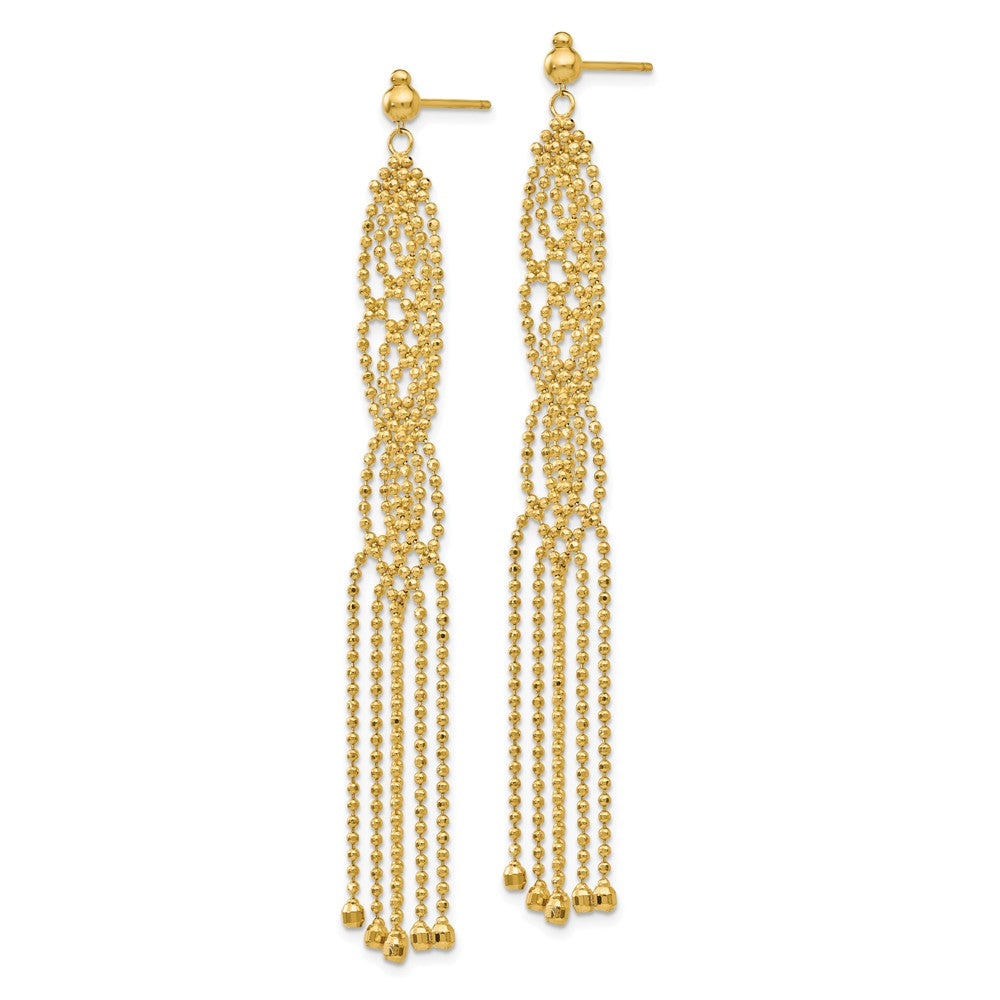 Alternate view of the Beaded Fringe Chandelier Post Earrings in 14k Yellow Gold by The Black Bow Jewelry Co.