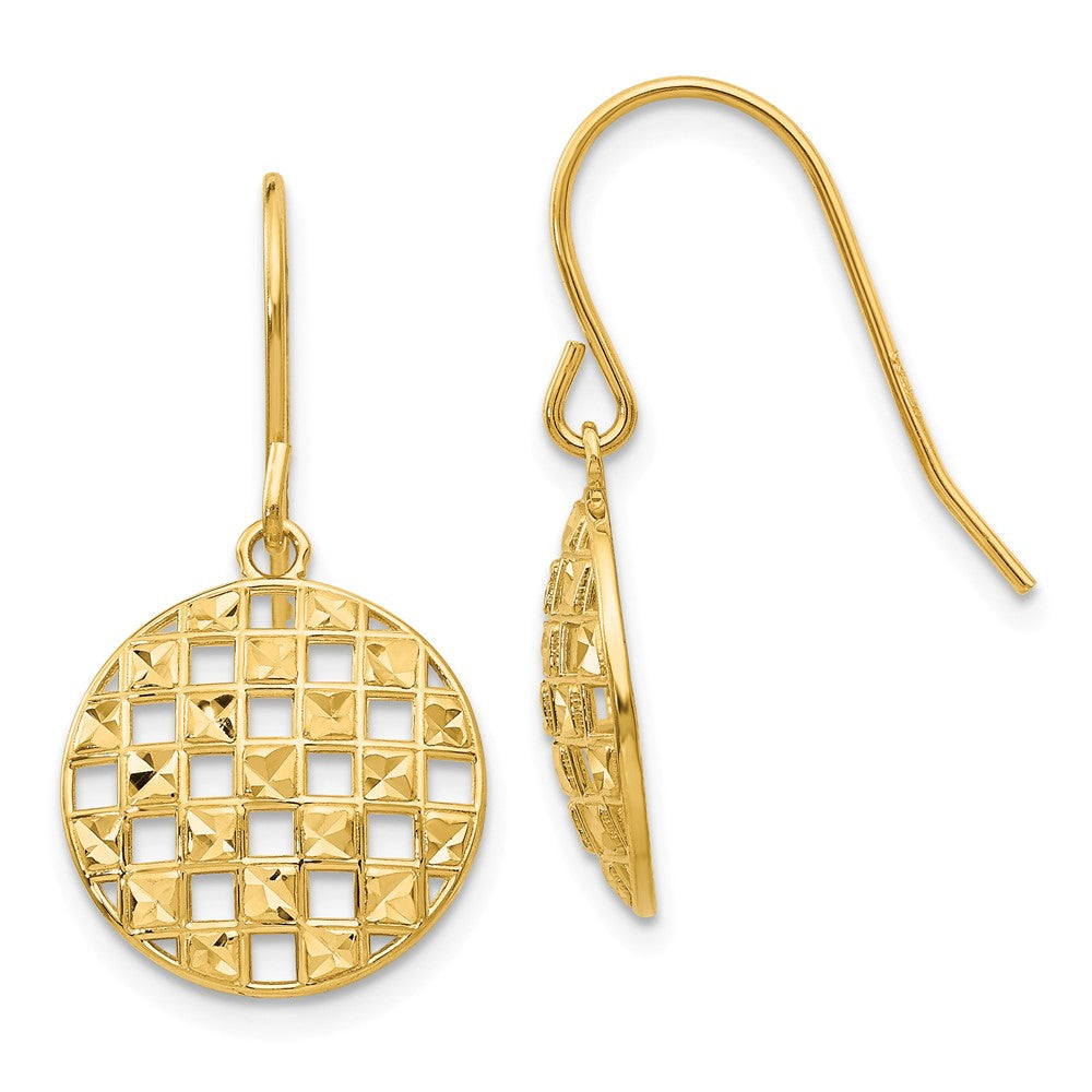 Circle Cut Out Drop Earrings in 14k Yellow Gold, Item E9660 by The Black Bow Jewelry Co.