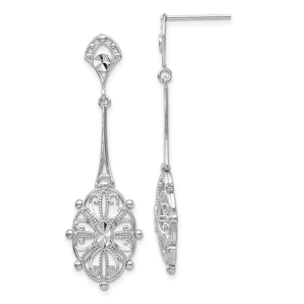 Diamond-cut Filigree Dangle Earrings in 14k White Gold, Item E9692 by The Black Bow Jewelry Co.