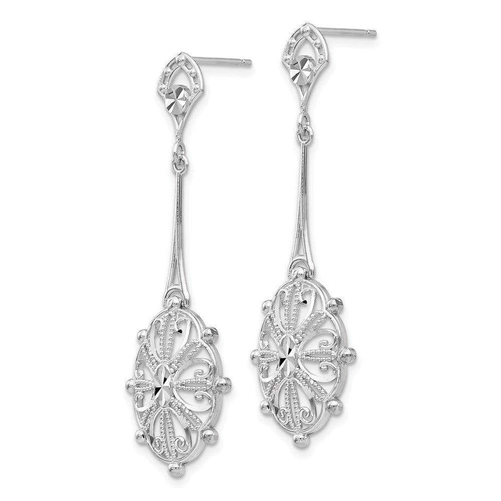 Alternate view of the Diamond-cut Filigree Dangle Earrings in 14k White Gold by The Black Bow Jewelry Co.