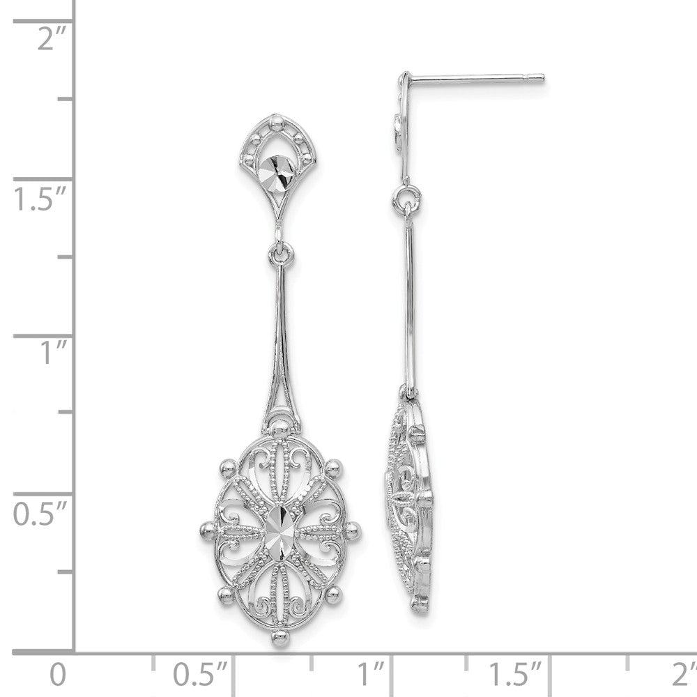 Alternate view of the Diamond-cut Filigree Dangle Earrings in 14k White Gold by The Black Bow Jewelry Co.