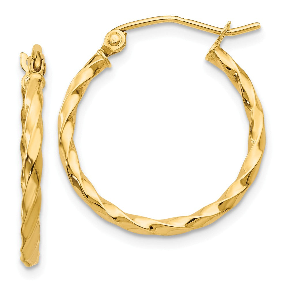 2mm, Twisted 14k Yellow Gold Round Hoop Earrings, 20mm (3/4 Inch), Item E9703 by The Black Bow Jewelry Co.